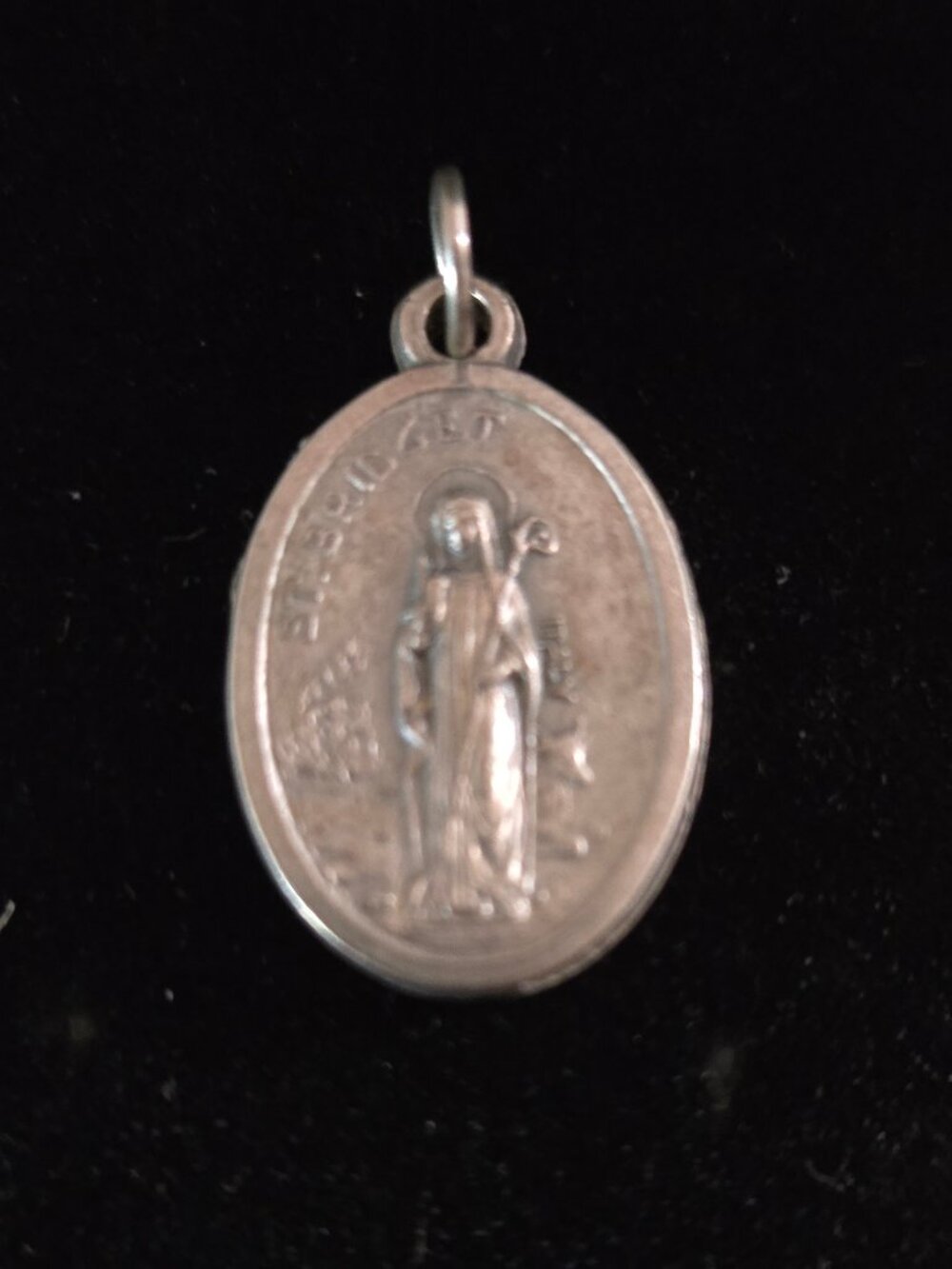 SilverTone Oval St. Bridget Double- sided Pendant 1''